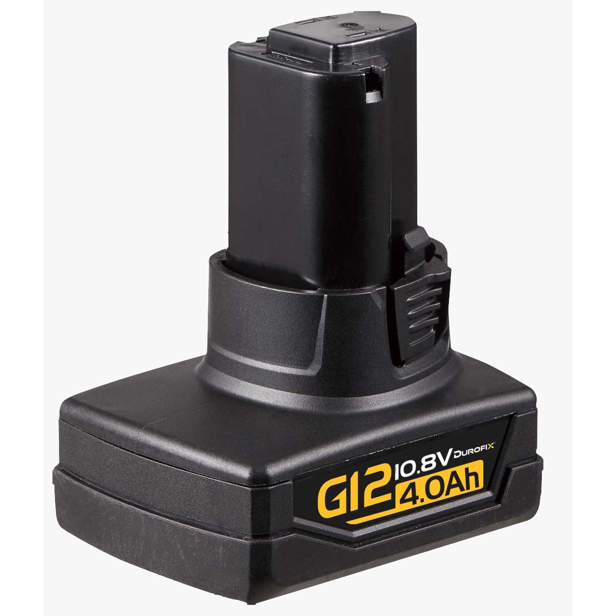 Black battery pack with 'G12' and '10.8V Duracell' branding on a white background