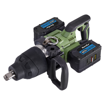 Durofix 60V 1" Square Drive Super Jumbo Impact Wrench complete with 2 x 2.5Ah Batteries, 1 x Charger, Bare Tool & UK Adapter - RI60176-P