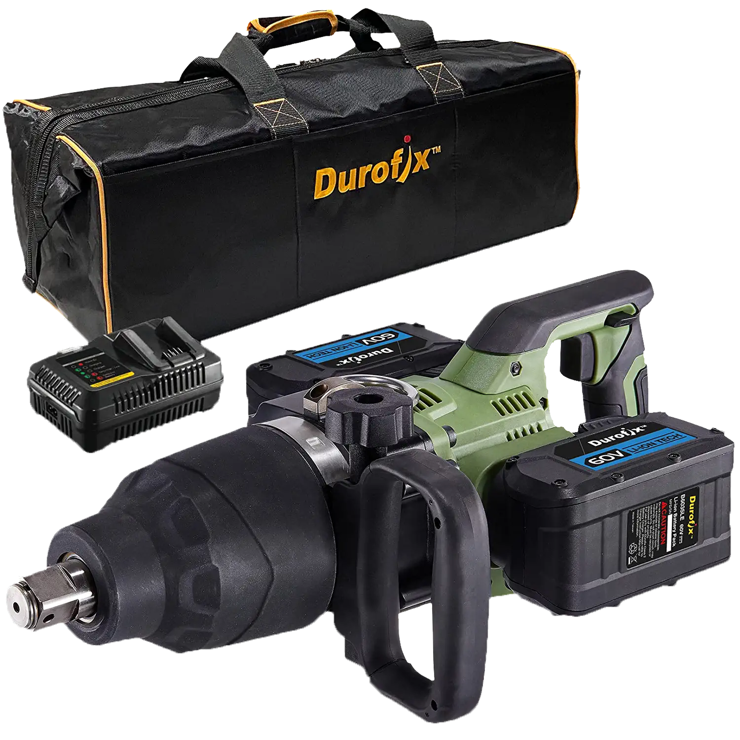 Durofix 60V 1" Square Drive Super Jumbo Impact Wrench complete with 2 x 2.5Ah Batteries, 1 x Charger, Bare Tool & UK Adapter - RI60176-P