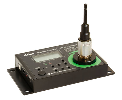 Torque checker device with digital display and screwdriver on a white background