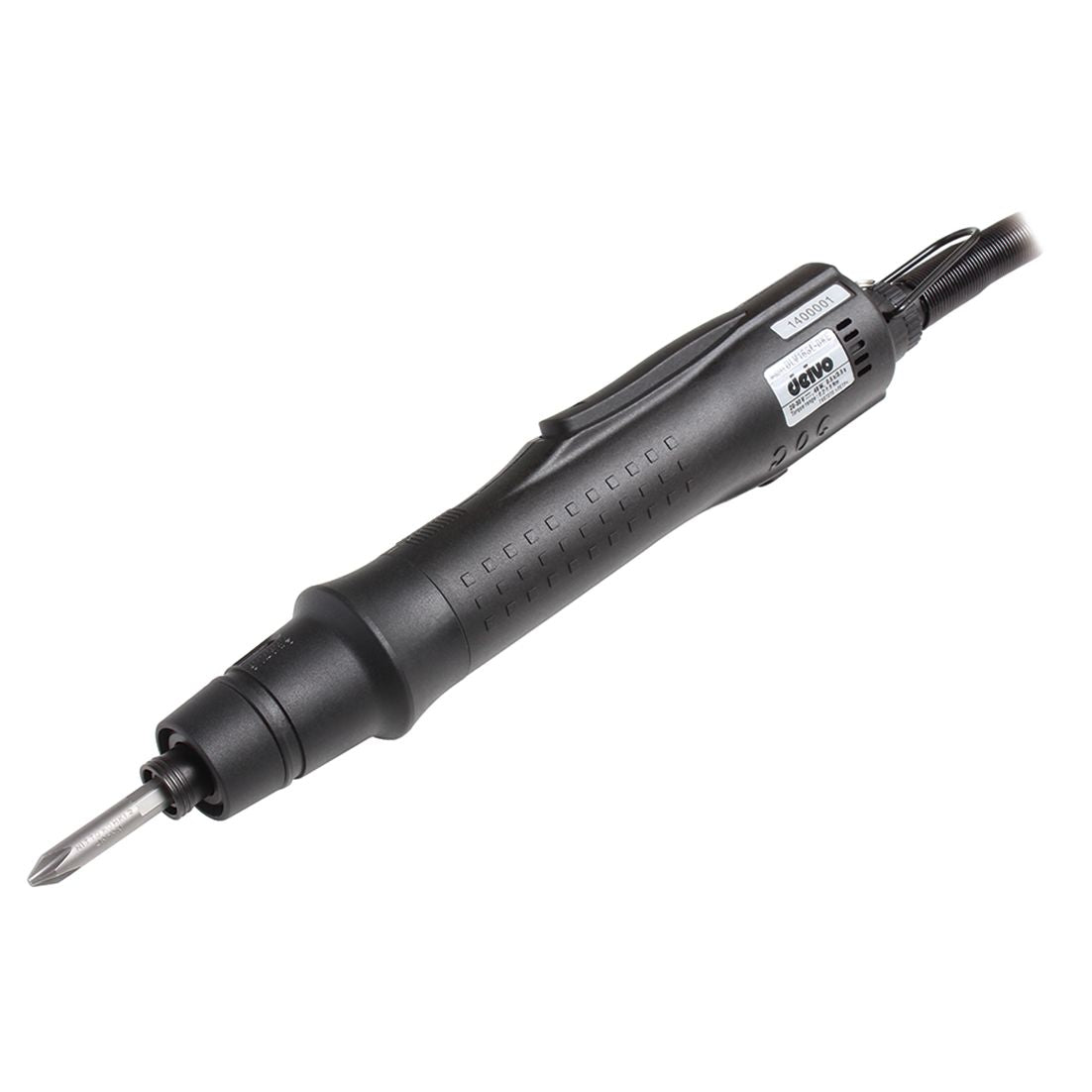 Black electric torque screwdriver tool on a white background