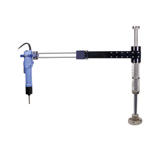 Reaction arm with blue and black components on a white background