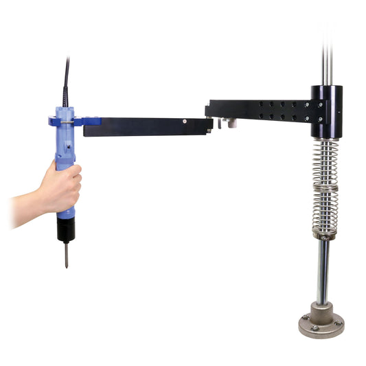 Mechanical device with a hand holding a handle on a white background