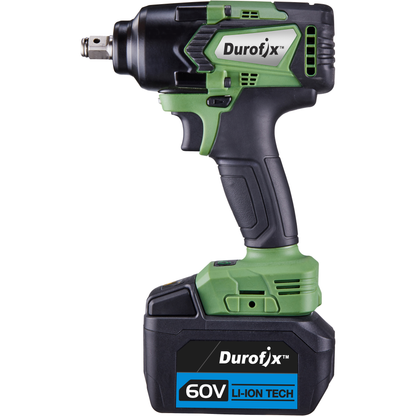 Durofix 60V 1/2" Square Drive Impact Wrench complete with 2 x 2.5Ah Batteries, 1 x Charger, Bare Tool & UK Adapter - RI60166A1-P