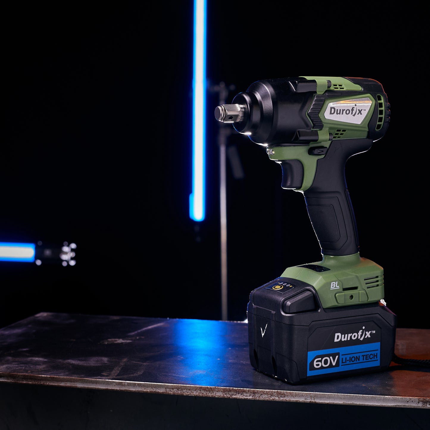 Durofix 60V 1/2" Square Drive Impact Wrench complete with 2 x 2.5Ah Batteries, 1 x Charger, Bare Tool & UK Adapter - RI60166A1-P