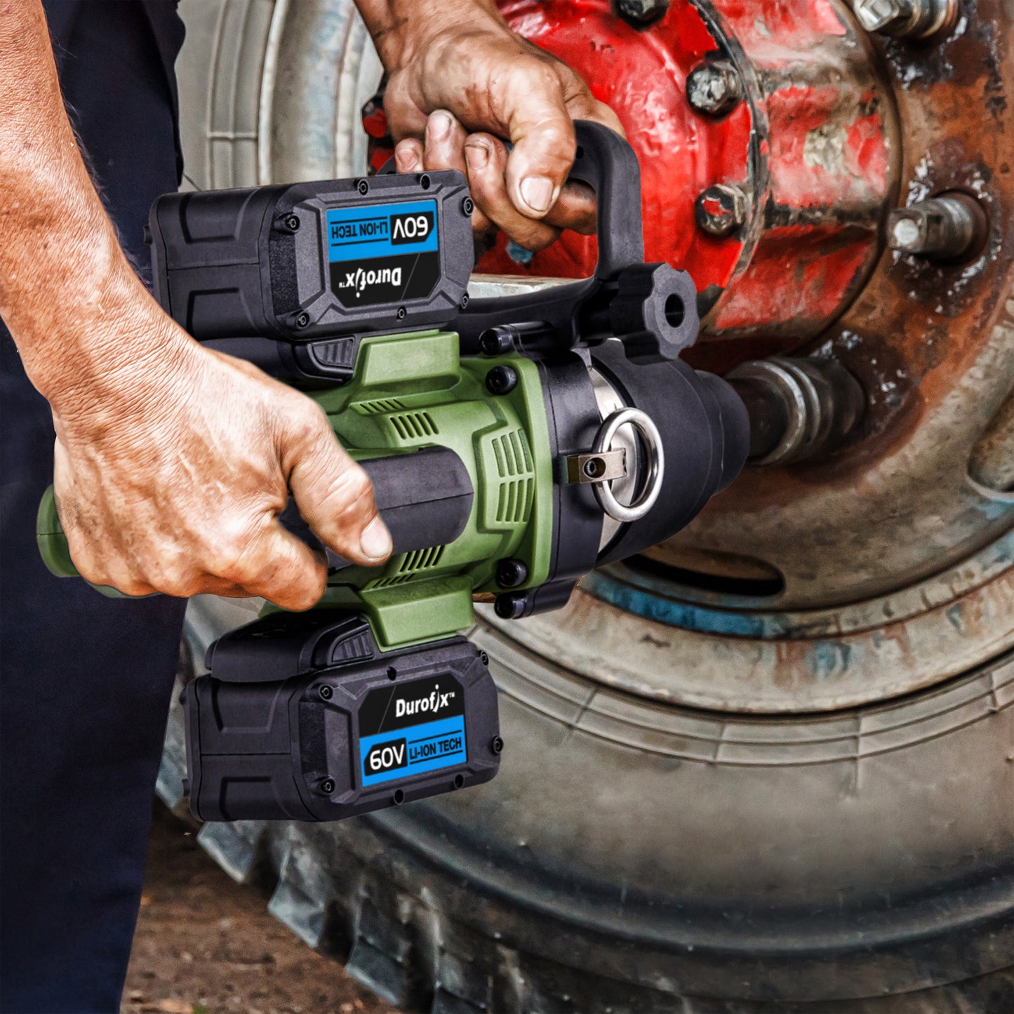 Durofix 60V 1" Square Drive Super Jumbo Impact Wrench complete with 2 x 2.5Ah Batteries, 1 x Charger, Bare Tool & UK Adapter - RI60176-P