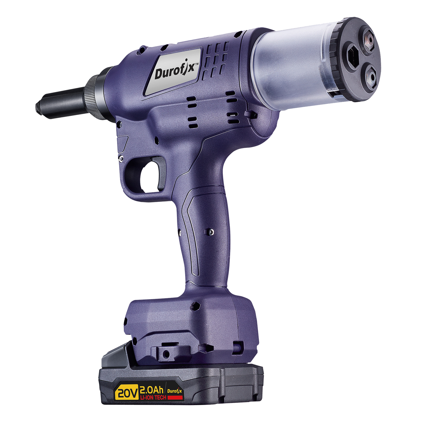 Purple Durofix cordless rivet tool on a white background