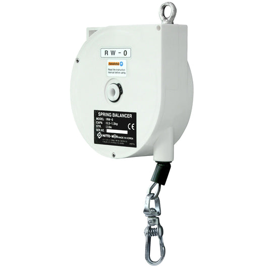 White spring balancer with label on a white background