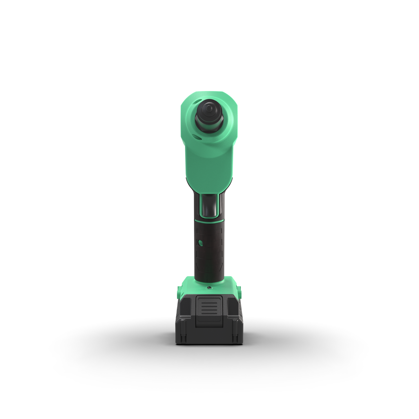 Green and black power tool on a white background