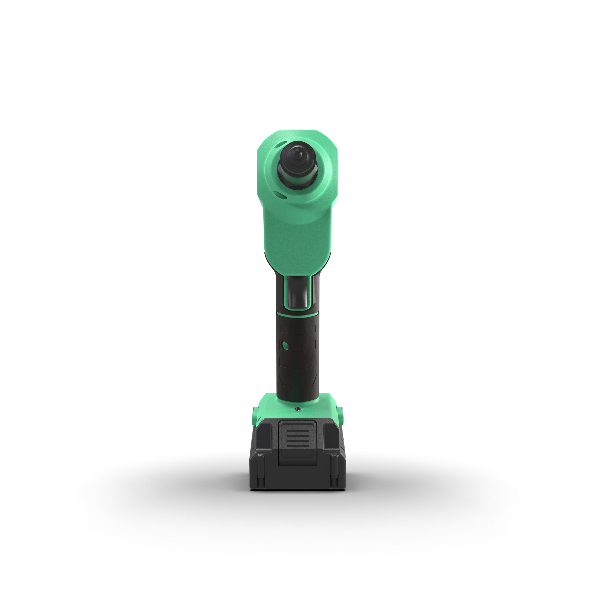 Green and black power tool on a white background