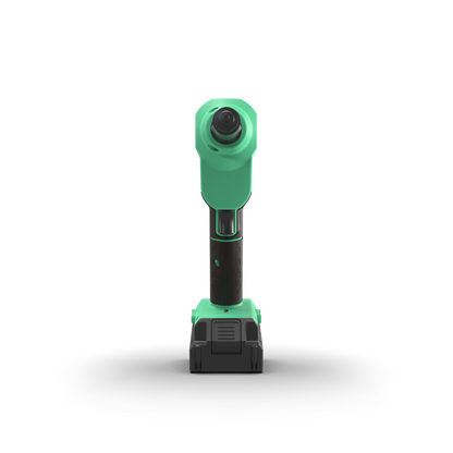 Green and black power tool on a white background