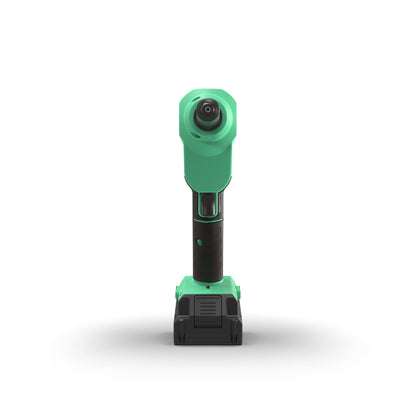 Green and black RivRite branded rivet tool on a white background