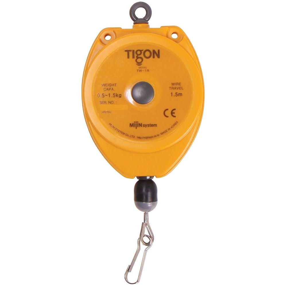 Yellow Tigon spring balance on a white background